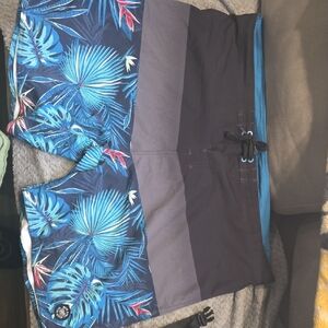 Ron Jon Blue and Red Leaf Pattern Shorts